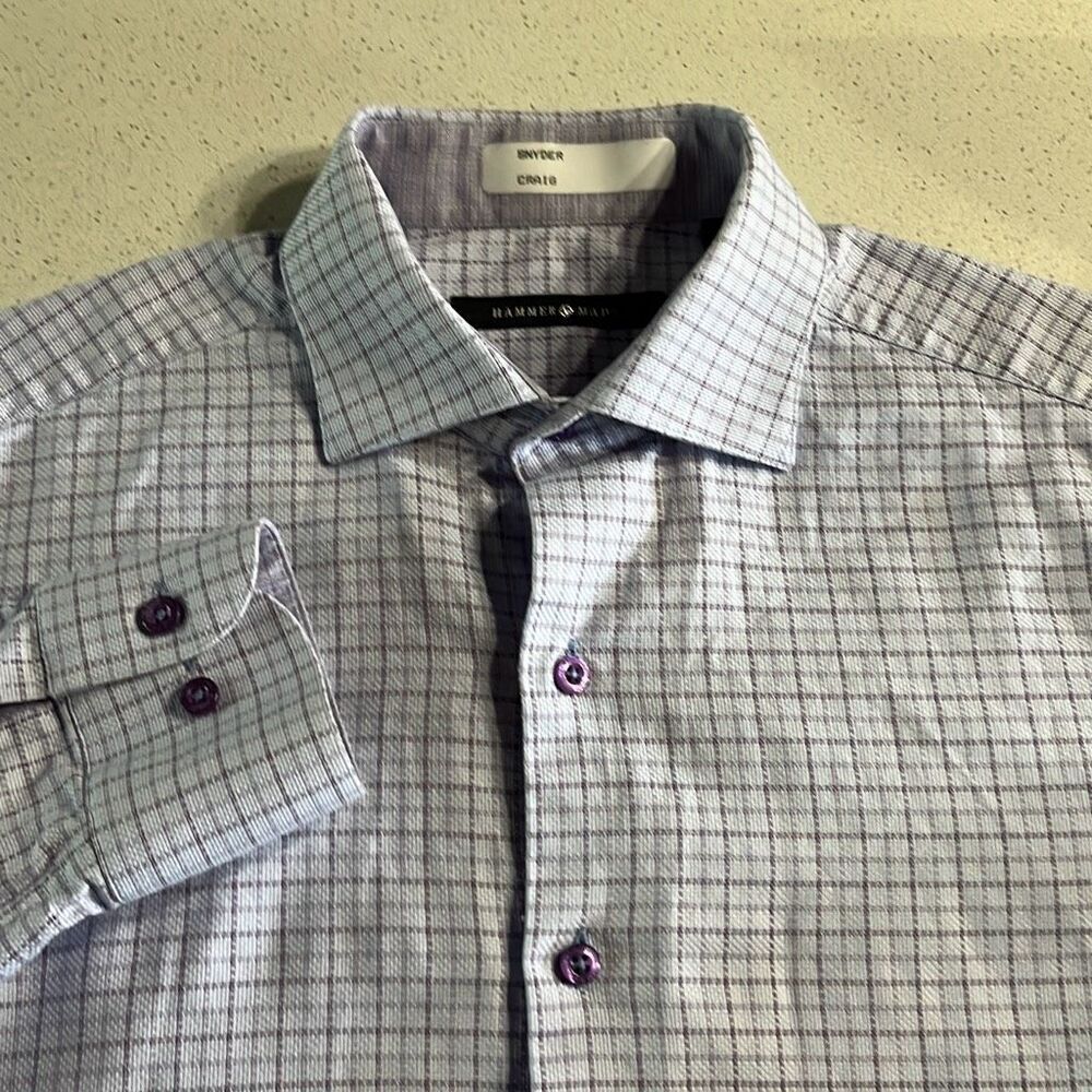 Hammer Made Cotton Small Windowpane Dress Shirt Size 38/15